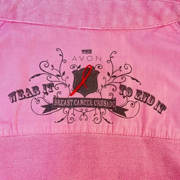 Avon Pink Denim Wear It To End It Breast Cancer Crusade Jean Jacket Womens Sz M - Picture 6 of 10